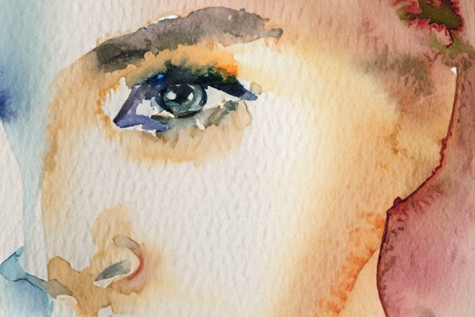 Firefly watercolor painting of face on a coarse watercolor paper 60339