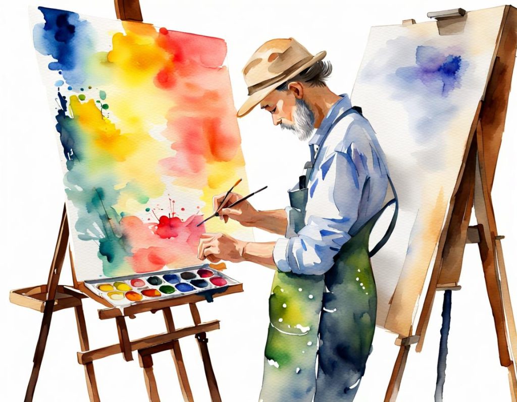 Watercolor Color Mixing - artist at work