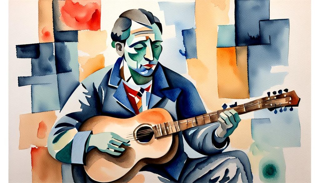 Watercolor Abstracts - guitarist in style of Picasso