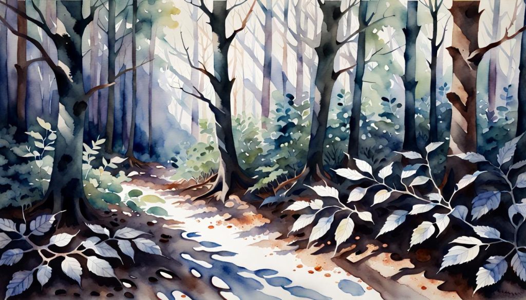 using masking fluid for forest floor texture