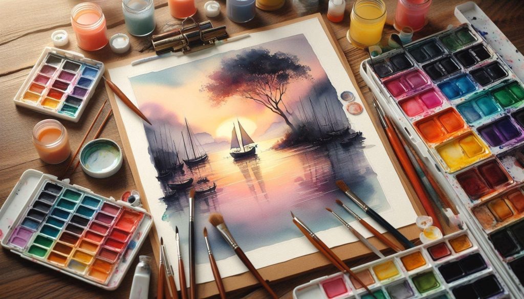 Wet-on-Wet Watercolor Painting Technique with watery sunset