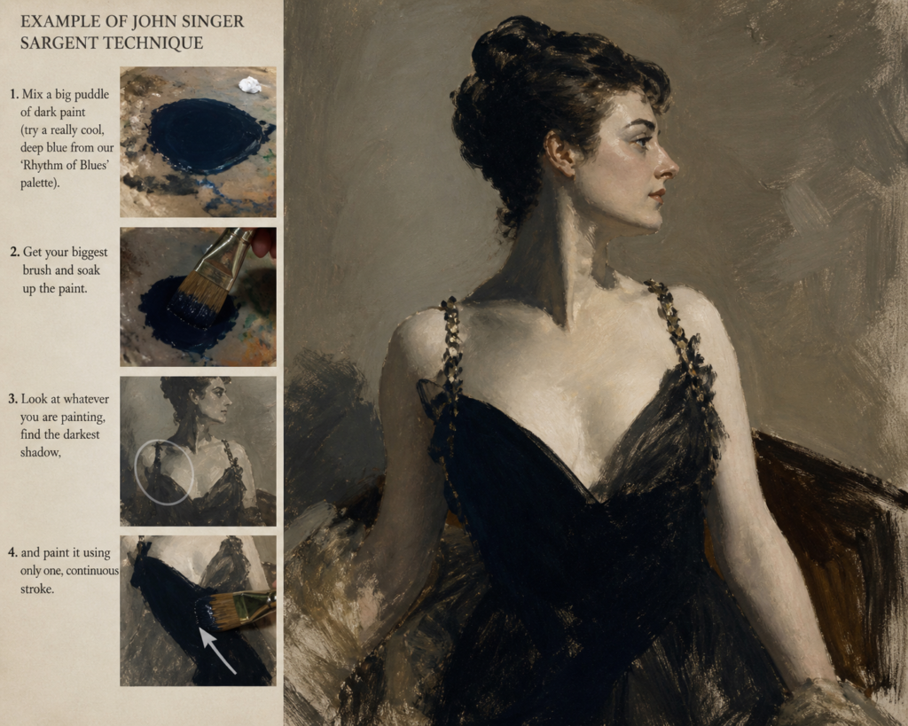 On-stroke shadow drill: Sargent technique tutorial with portrait
