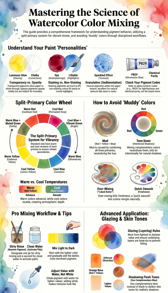 Mastering Watercolor Color Mixing Guide infographic