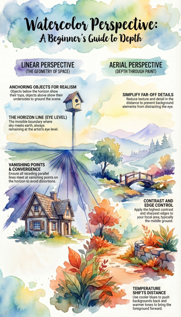 watercolor perspective - guide to depth infographic
