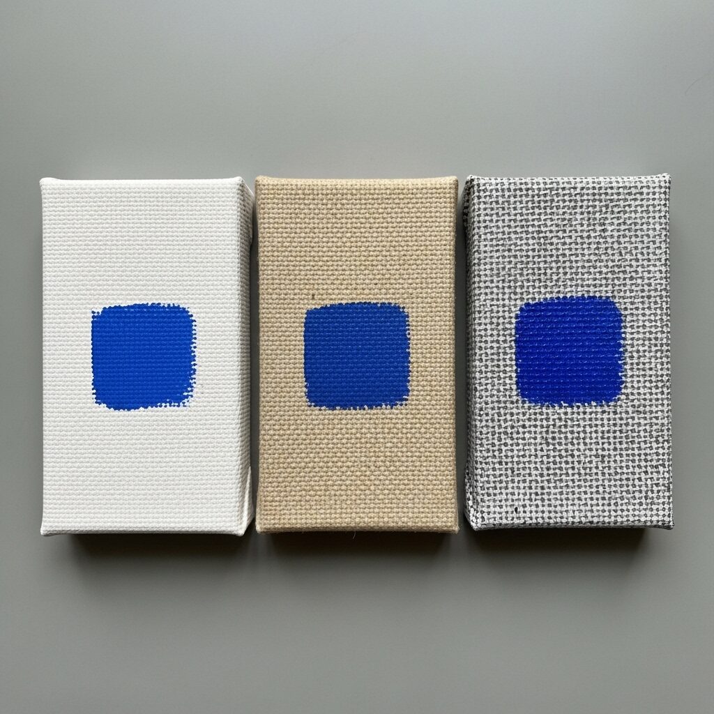 The Best Canvas for Artists: Your Ultimate Guide to Perfect Surfaces 5 Three canvases side-by-side demonstrating fine, medium, and coarse grain textures with a painted swatch on each