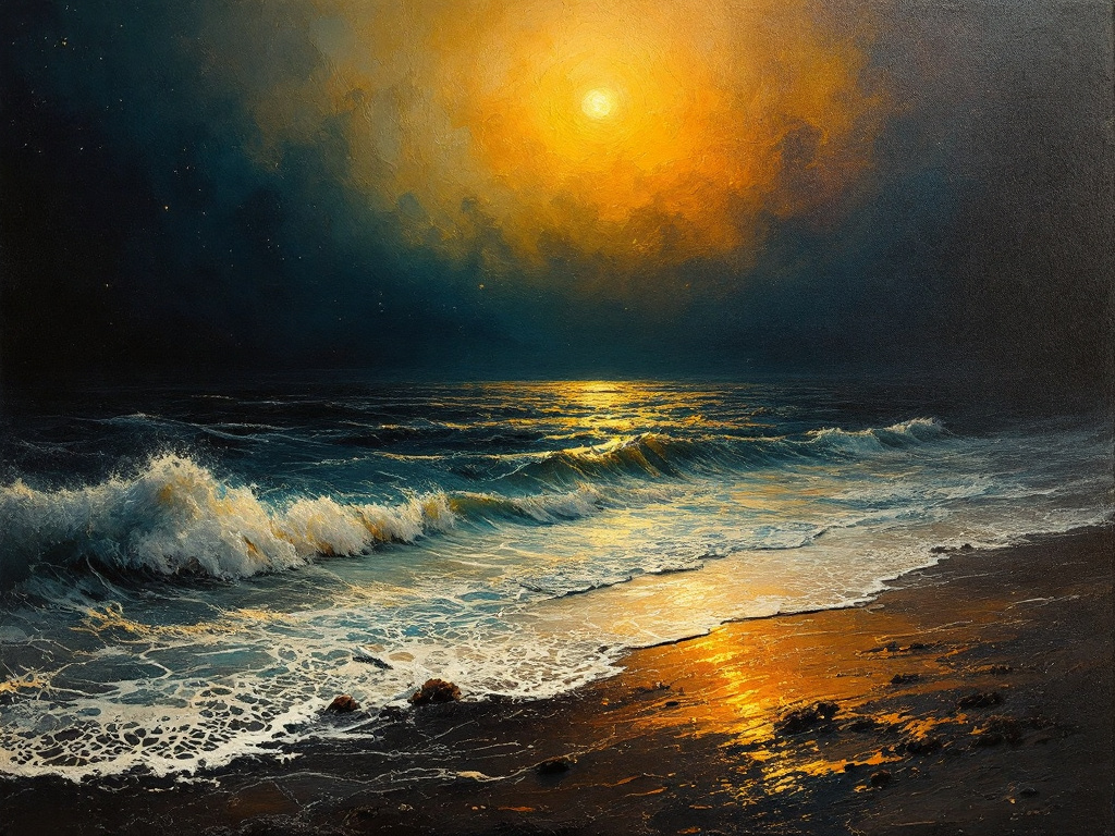 depth in oil painting of the rough sea