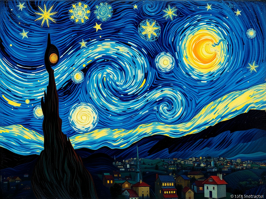 starry night in the style of van gogh