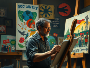Art for Change: How Painters Tackle Social Issues 6 create a highly detailed sharp focus image illustrating the theme