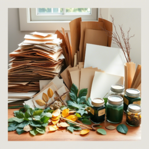 The Amazing World of Sustainable Art: Making Cool Art and Helping Our Planet! 5 diverse range of sustainable art materials like recycled paper, wood, leaves, and natural dyes