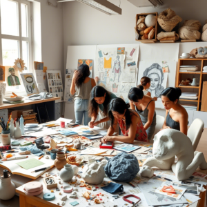 mixed media art in studio