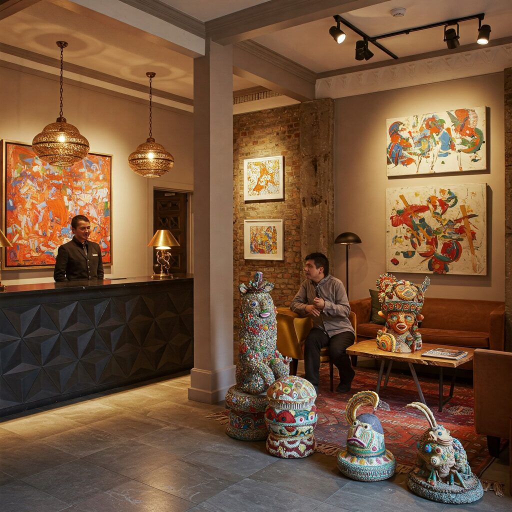 Commercial Interior Design A boutique hotel features custom art from local artists creating unique guest experiences and sparking conversation