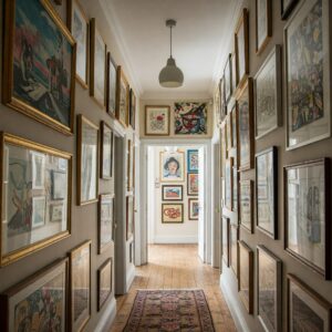 Jaw-Dropping Artwork Display Ideas to Transform Your Home into a Personal Gallery 5 Eclectic hallway with salon style art