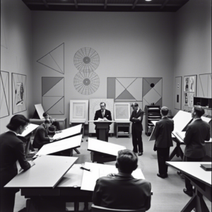 How Kandinsky Influenced Abstract Expressionism: The Roots of a Revolutionary Art Movement 6 Wassily Kandinsky teaching in a Bauhaus workshop, surrounded by students and geometric design elements