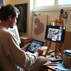 The Lonely Artist Myth: Truth Behind Creative Isolation 6 Artist connecting with global community through digital platforms