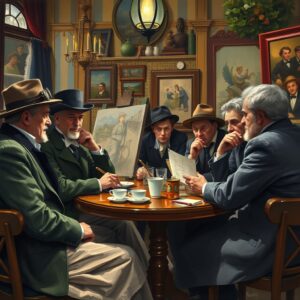 The Lonely Artist Myth: Truth Behind Creative Isolation 5 Historical painting depicting Impressionist artists meeting at café