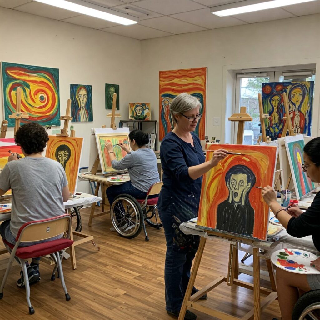 Edvard Munch Art Therapy: How His Works Can Help With Anxiety 4 Edvard Munch art therapy session demonstrating emotional expression