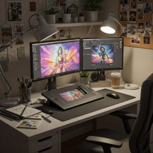 Professional online artist workspace with digital tools