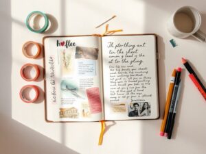 Art Therapy Activities You Can Do At Home for Stress Relief 7 Open visual journal showing mixed media art therapy activities page