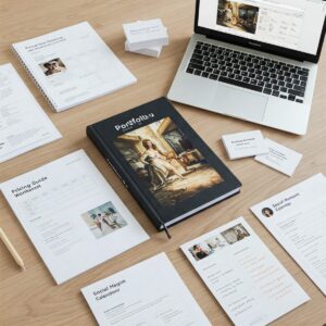 Artist's playbook essentials: professional art business tools including portfolio, pricing guide, and marketing materials