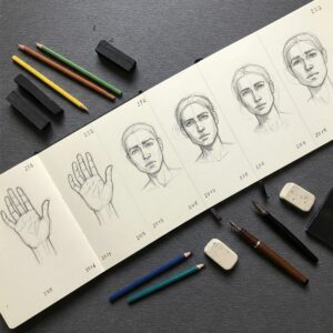Artist's playbook fundamental: daily sketching practice showing progression of skills