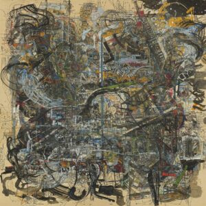 Contemporary female abstract artist Julie Mehretu's complex layered composition