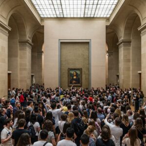 World's Most Disappointing Paintings: Crowds surrounding the Mona Lisa at the Louvre Museum