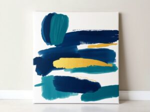 DIY Wall Art Ideas: abstract brushstroke canvas wall art in blue and gold