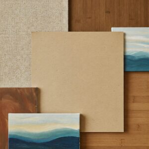 arious eco-friendly painting surfaces including hemp canvas, recycled paper, bamboo panels, and reclaimed wood