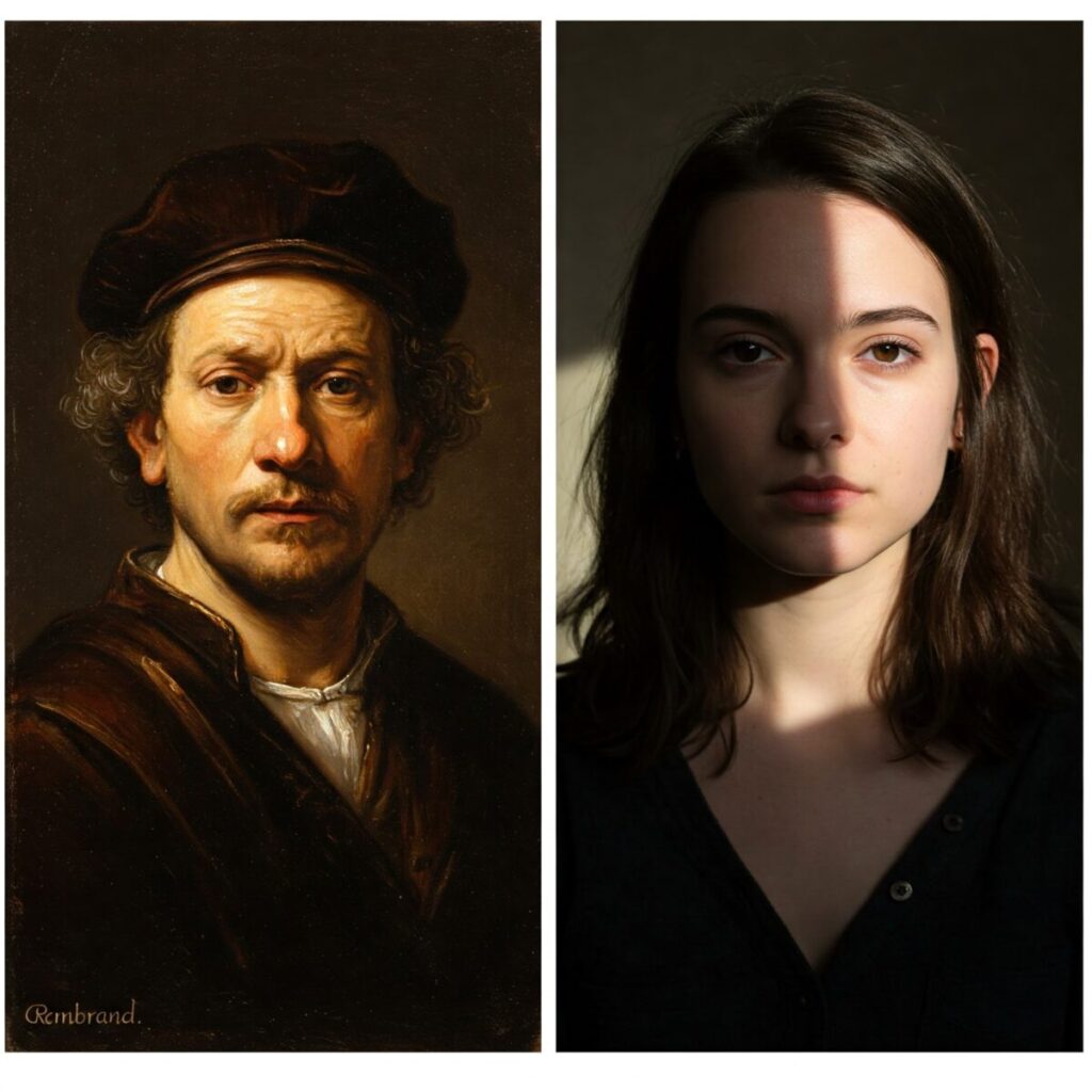 The Influence of Rembrandt: How He Shaped Art History 3 Rembrandt's dramatic chiaroscuro lighting technique demonstrating the influence of Rembrandt on portrait art