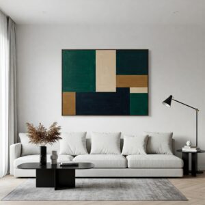 Modern abstract painting displayed in contemporary interior