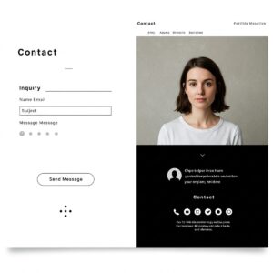 Professional contact page on art portfolio website with inquiry form and contact details