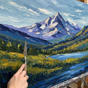 DIY textured landscape wall art created with palette knife technique