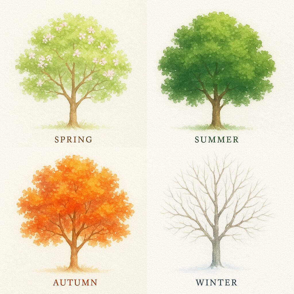 How to Paint Trees in Watercolor: Simple Steps 7 Watercolor trees in four seasons painting tutorial