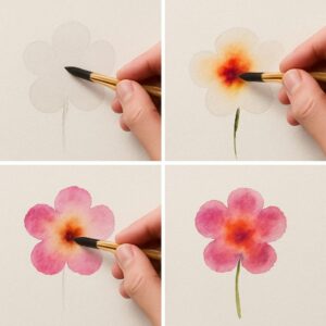 wet on wet watercolor flower tutorial beginners