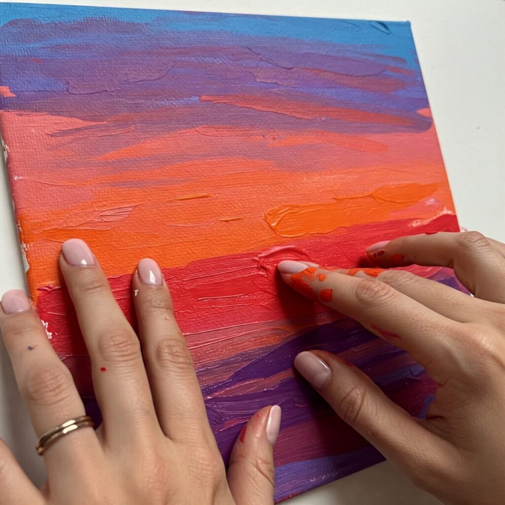 Abstract Sunset Finger Painting Technique