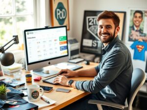 What is Print on Demand? A Guide for Artists Selling Merchandise 4 Artist managing online print on demand store with various merchandise products