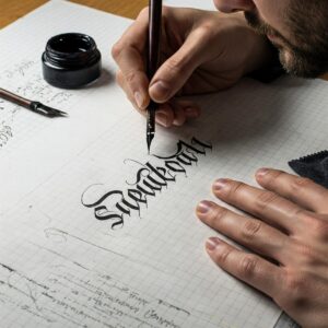 What is Calligraphy? An Introduction to the Art of Beautiful Writing 7 Professional calligrapher demonstrating proper hand position and technique for what is calligraphy practice