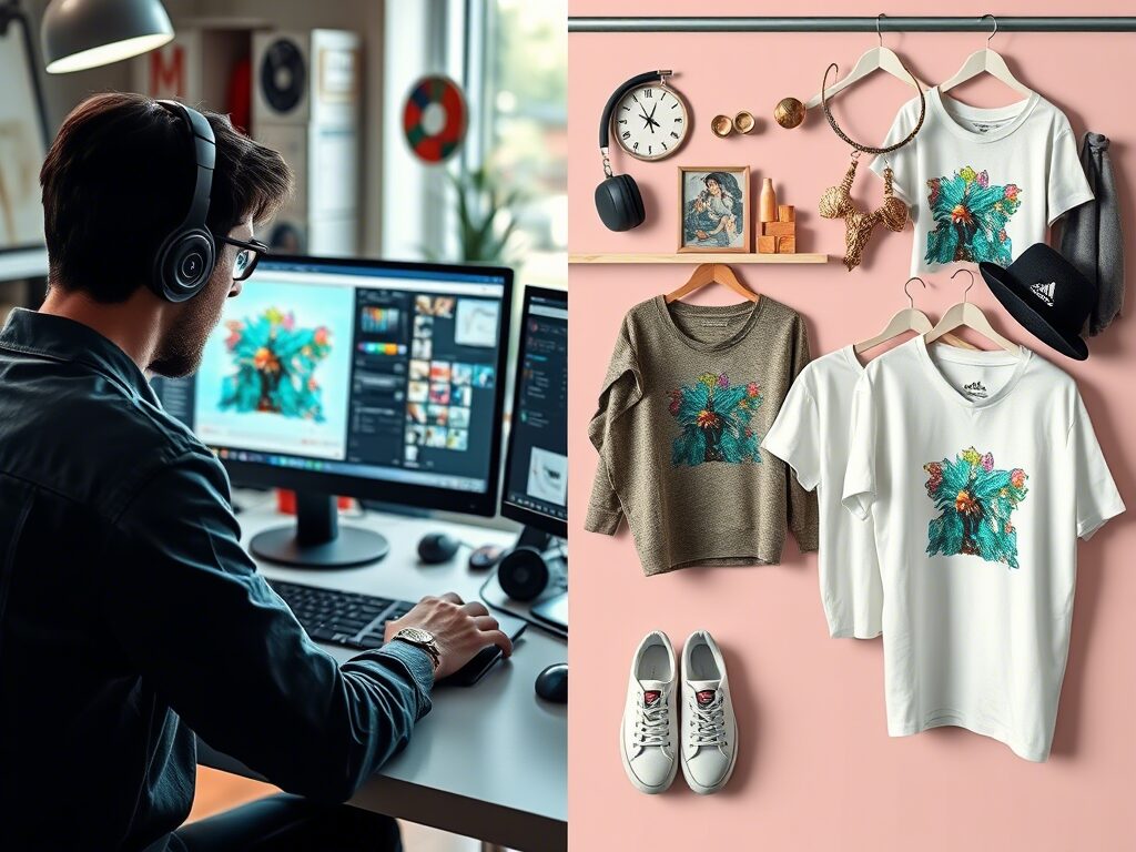 What is Print on Demand? A Guide for Artists Selling Merchandise 6 Artist creating mockups of their artwork on various print on demand products