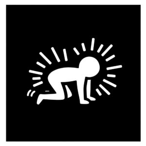 Keith Haring Art: Radiant Babies and the Energetic Lines of a Pop Art Icon 3 Keith Haring Art: Keith Haring's iconic Radiant Baby symbol with glowing lines on black background
