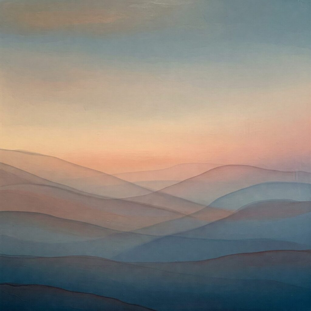 Abstract painting techniques demonstrated through a serene color field painting with soft, blended layers of translucent color, illustrating the soak stain method.