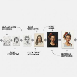 Visual timeline showing artistic progress and how to improve art skills through systematic painting genre study