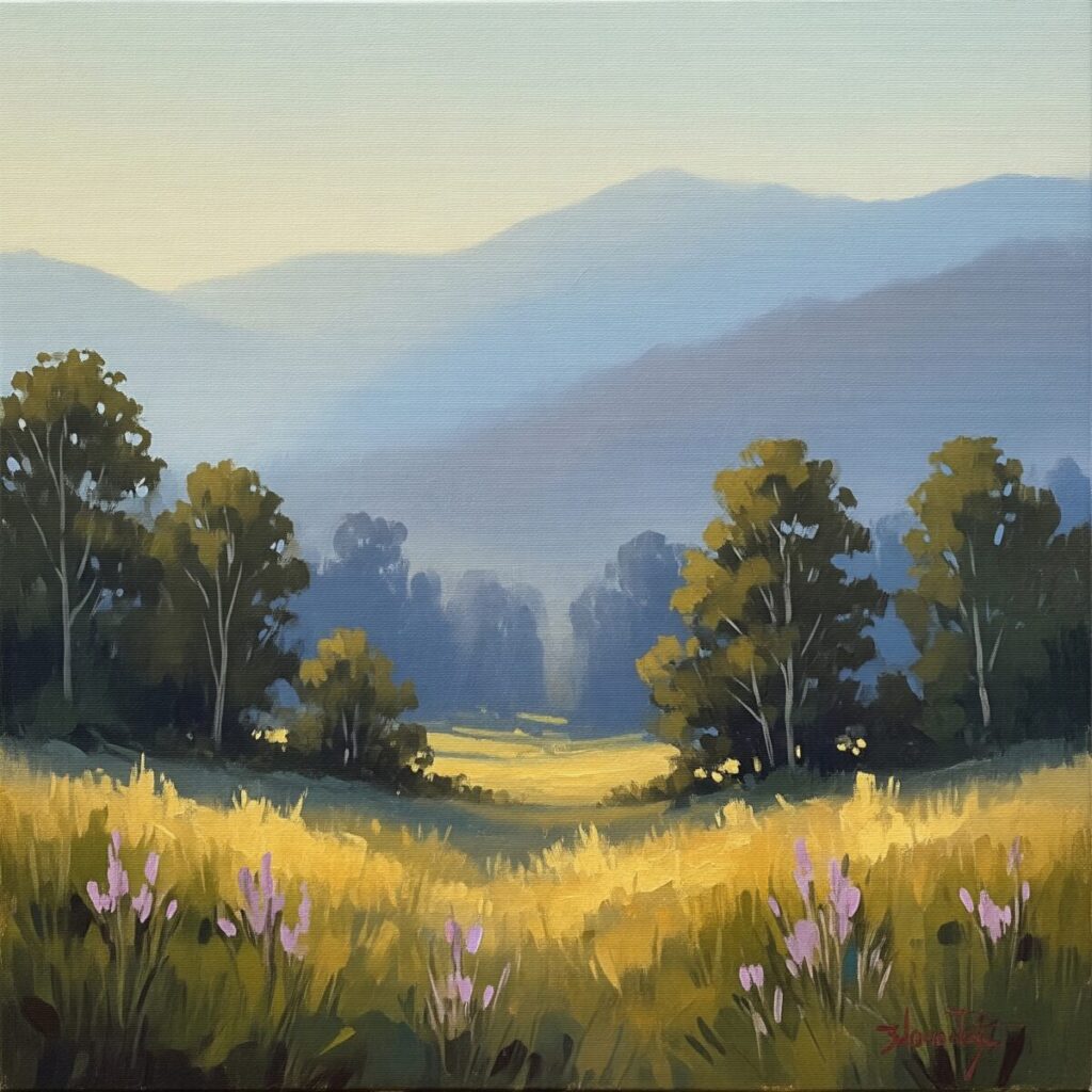 The Complete Guide to Light and Shadow: Master Visual Depth in Your Art 8 Landscape painting demonstrating atmospheric perspective and varied edge quality