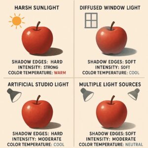 The Complete Guide to Light and Shadow: Master Visual Depth in Your Art 6 different light sources shadow effects comparison