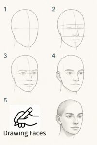 How to Draw Faces for Beginners: Basic Proportions Guide 4 Step-by-step face drawing construction process for beginners