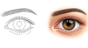 How to Draw Realistic Eyes: Basic eye structure drawing showing proportions and guidelines