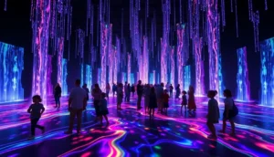 The Power of Presence: Immersive Art Audience Engagement Explained 3 Immersive Art Audience Engagement: Visitors interact with digital immersive art installation
