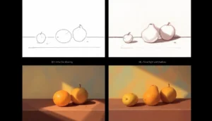 The Complete Guide to Light and Shadow: Master Visual Depth in Your Art 7 Step-by-step process showing how to paint light and shadow from sketch to finish