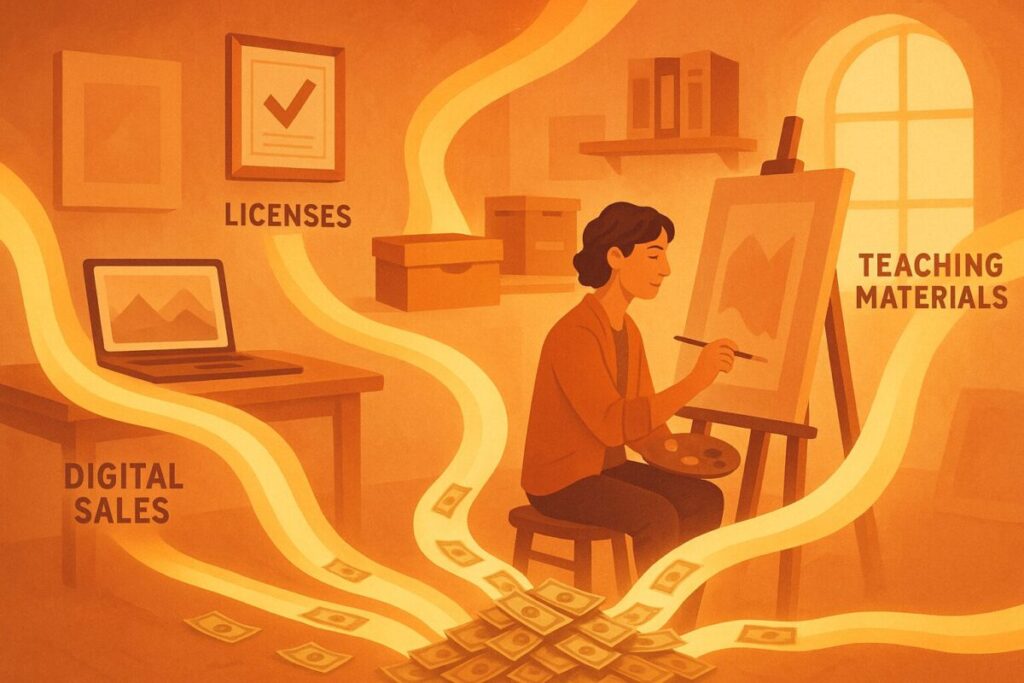Top 10 Passive Income for Artists giving Financial Stability 3 Passive Income for Artists: Multiple passive income streams flowing to artist's studio
