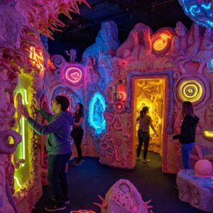 The Power of Presence: Immersive Art Audience Engagement Explained 5 Visitors exploring tactile elements in Meow Wolf immersive exhibit