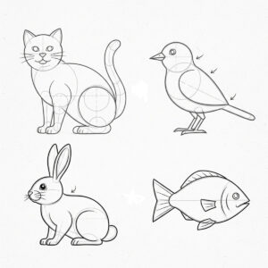Easy Animal Drawings: Perfect Subjects for Your First Pastels Project 5 Basic geometric shapes guide showing how to construct easy animal drawings for pastel art beginners